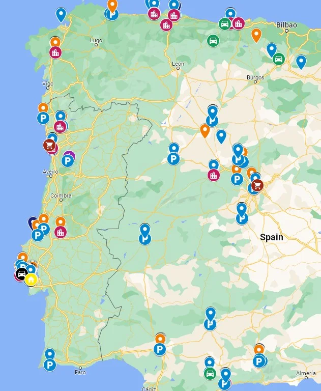 Planning waypoints on a map of Portugal and Spain